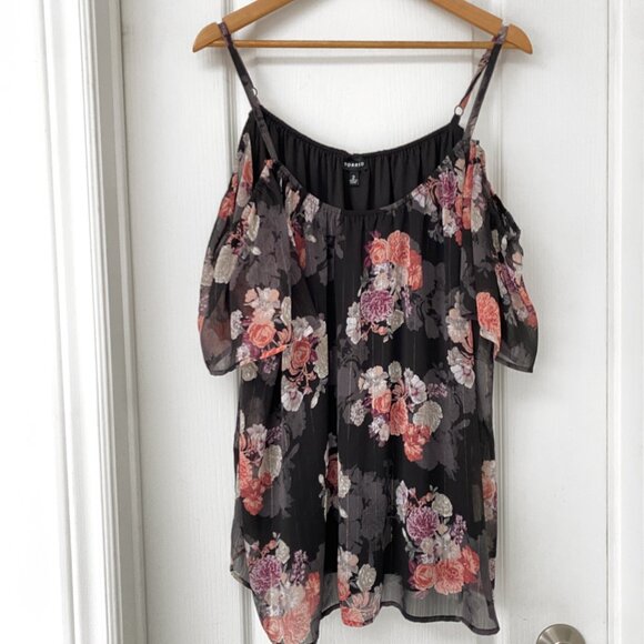 Torrid - Black Floral Lurex Cold Shoulder Top - Picture 5 of 7